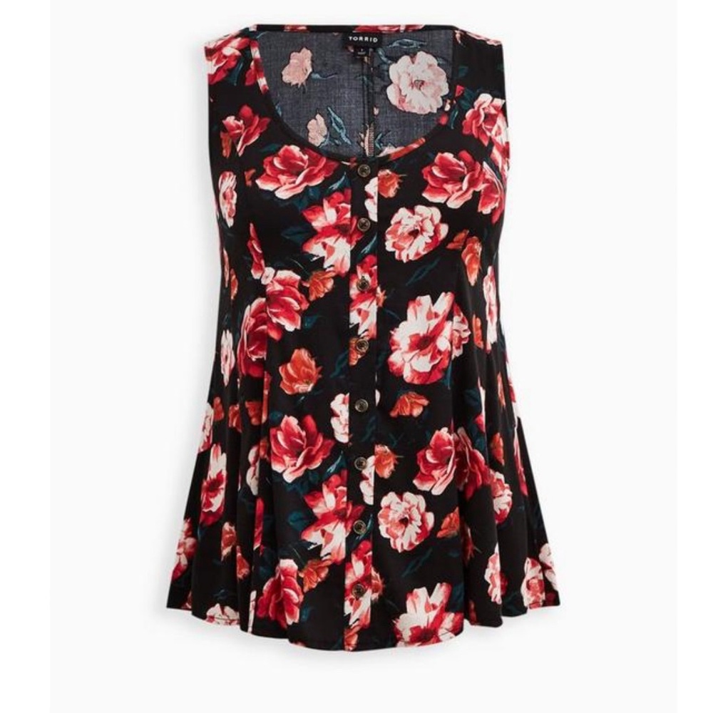 Fit And Flare Stretch Challis Button-Front Tank